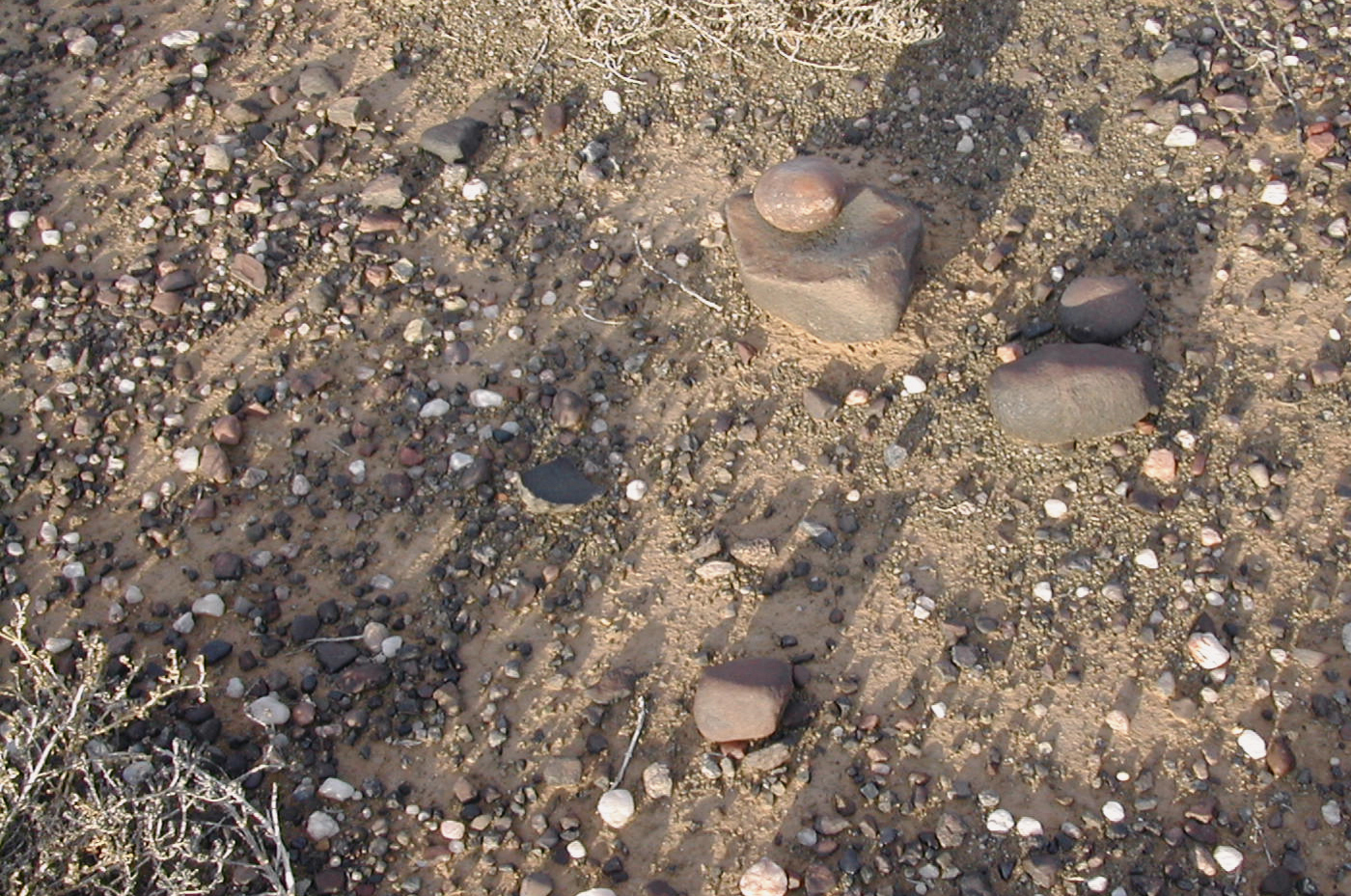 Grindstones and stone artefacts mark the place where a |xam family made their camp a few kilometres from the Bitterpits